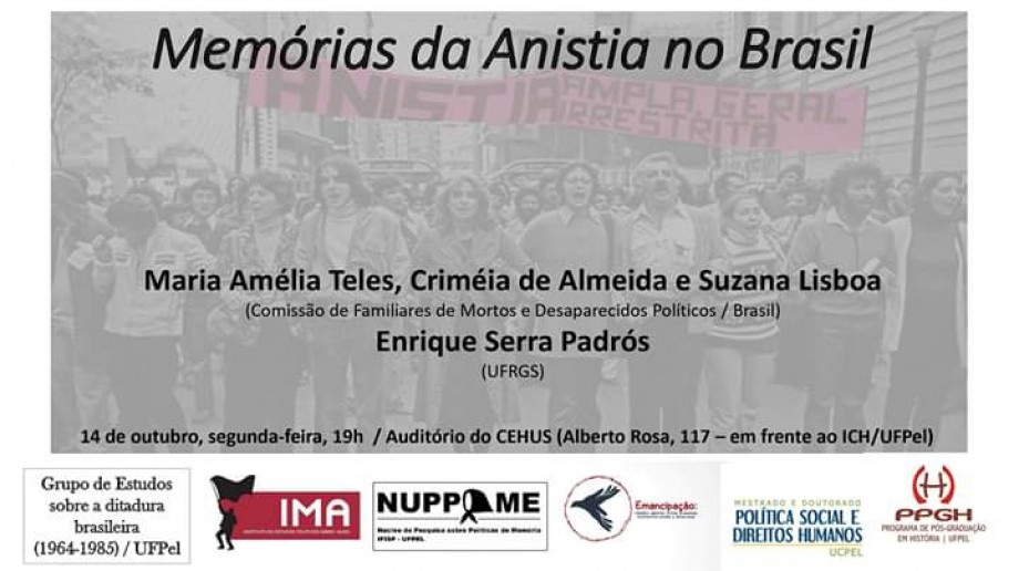 UCPel participa de debate “Memórias da Anistia no Brasil” na segunda-feira (14)