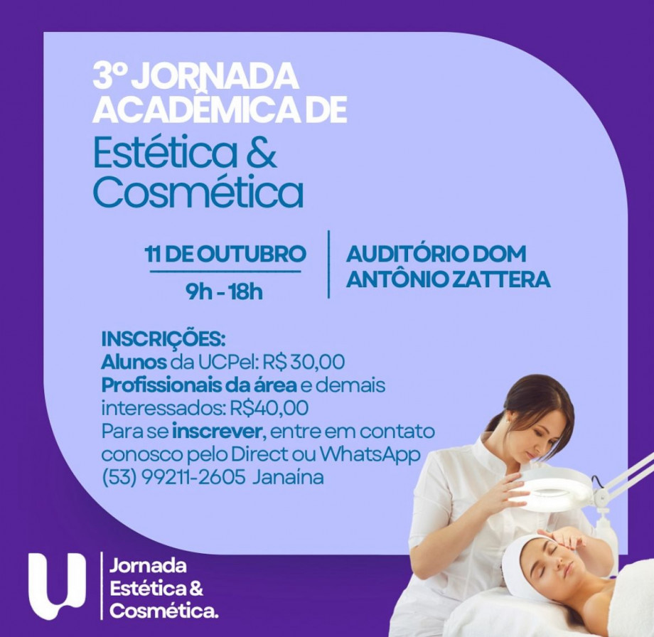 3ª Jornada Acadêmica de Estética e Cosmética da UCPel está com inscrições abertas