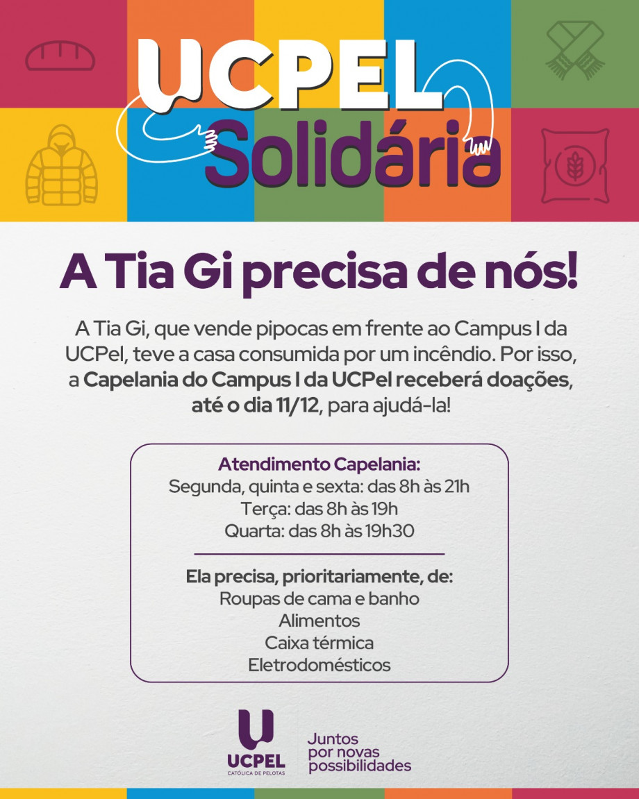 UCPel mobiliza comunidade para ajudar a Tia Gi