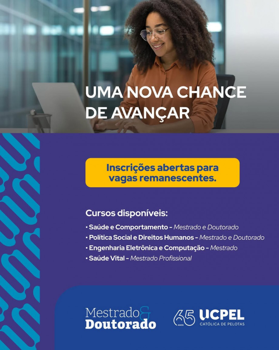 Inscrições para Mestrado e Doutorado da UCPel encerram-se nesta quarta (11)