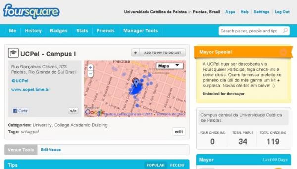 UCPel dá kit aos seus prefeitos no Foursquare