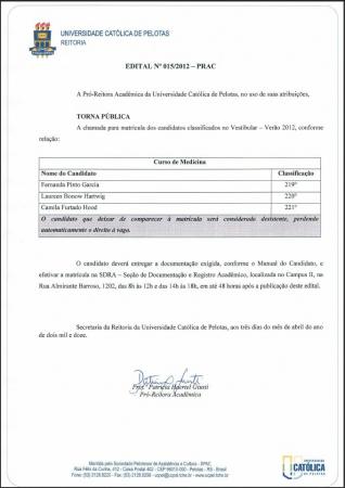 Novo edital de classificados para Medicina