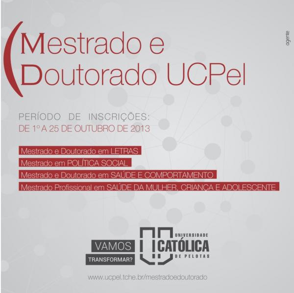 Inscrições para Mestrado e Doutorado da UCPel iniciam nesta terça-feira (01)