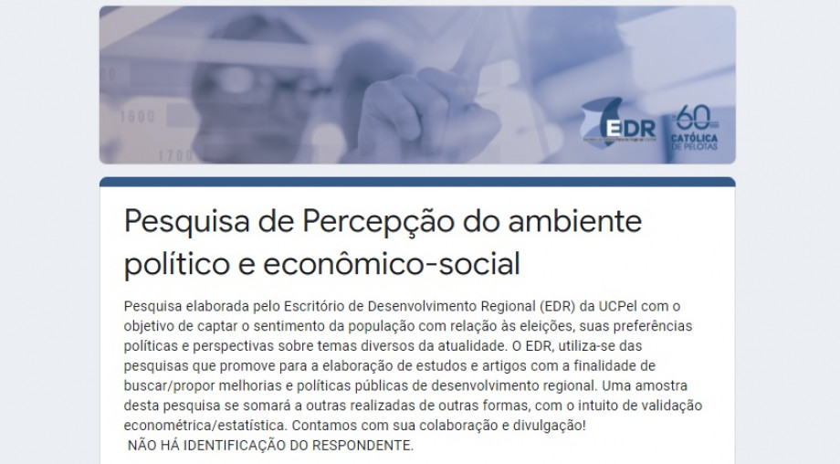 EDR/UCPel lança pesquisa de percepção do ambiente político e econômico-social