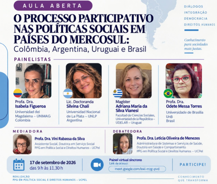 UCPel promove aula aberta sobre participação social nas políticas sociais do Mercosul