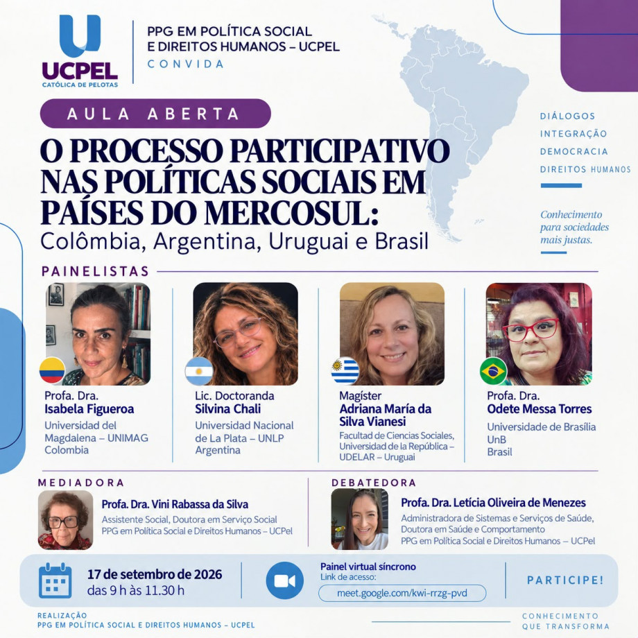 UCPel promove aula aberta sobre participação social nas políticas sociais do Mercosul